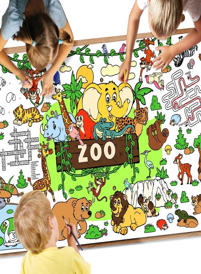 Drunze Giant Coloring Poster,35x72Inch Zoo Animal Activity Drawing Paper Coloring Table Cover,DIY Zoo Poster Table Cloth Art Crafts Coloring Mat for Kids,Home Classroom Party Decorations Suppiles - Image 1